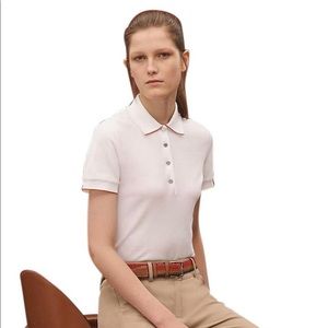 Hermès Blanc/Feu Double Jeu Technical Polo tee shirt